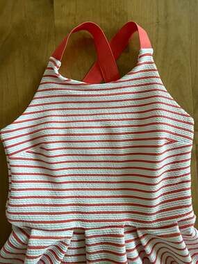 It's Women's Coral & White Striped Textured Fit & Flare Dress Size M